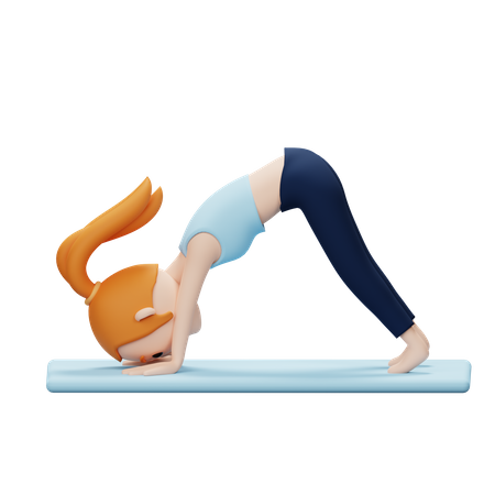 Mujer haciendo postura de yoga hacia abajo  3D Illustration