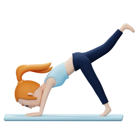 Mujer haciendo postura de yoga hacia abajo con tres piernas  3D Illustration