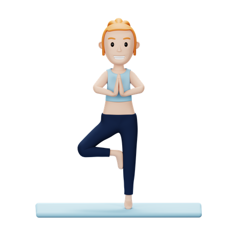 Mujer haciendo postura de yoga de árbol  3D Illustration