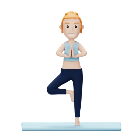 Mujer haciendo postura de yoga de árbol  3D Illustration