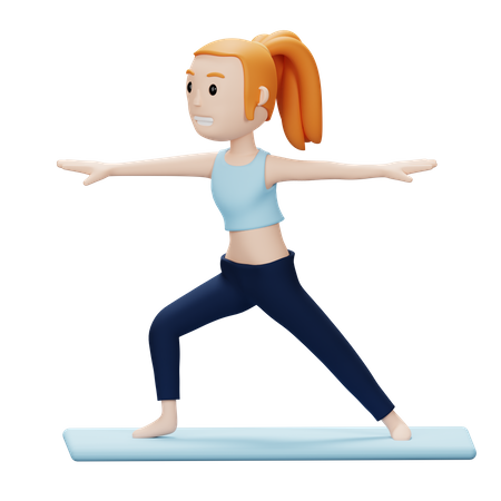 Mujer haciendo pose de yoga guerrero  3D Illustration