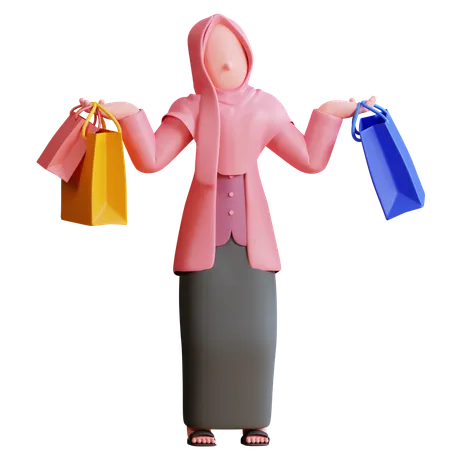 Mujer haciendo compras de ramadán  3D Illustration