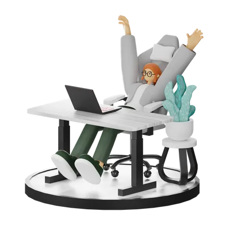 Mujer haciendo relax después del trabajo  3D Illustration