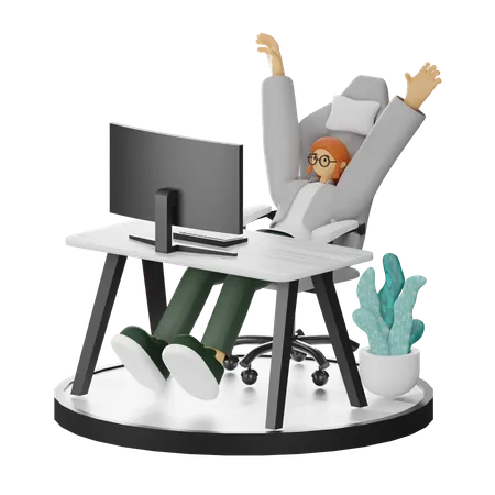 Mujer haciendo relax después del trabajo  3D Illustration