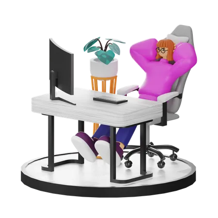 Mujer haciendo relax después del trabajo  3D Illustration