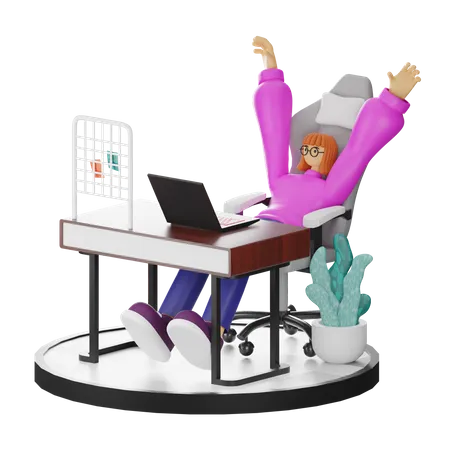Mujer haciendo relax después del trabajo  3D Illustration