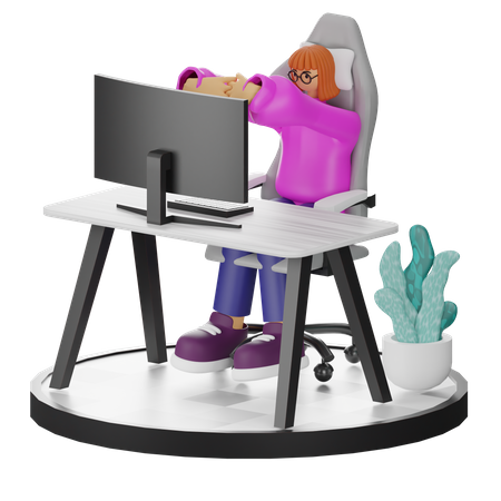 Mujer haciendo relax después del trabajo  3D Illustration