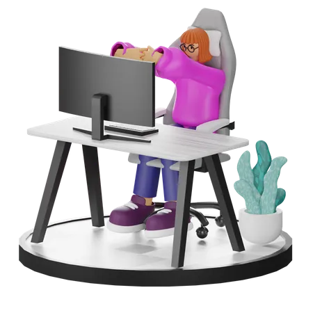 Mujer haciendo relax después del trabajo  3D Illustration