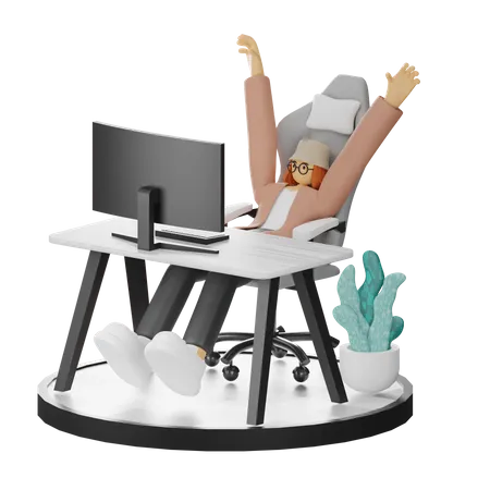 Mujer haciendo relax después del trabajo  3D Illustration