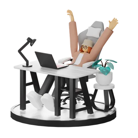 Mujer haciendo relax después del trabajo  3D Illustration