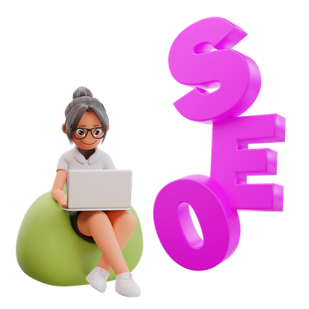 Mujer haciendo análisis SEO en línea  3D Illustration