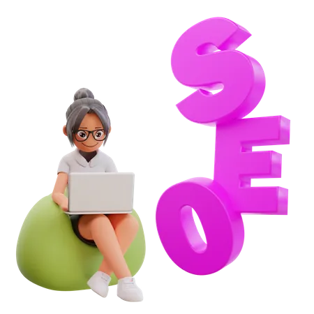 Mujer haciendo análisis SEO en línea  3D Illustration