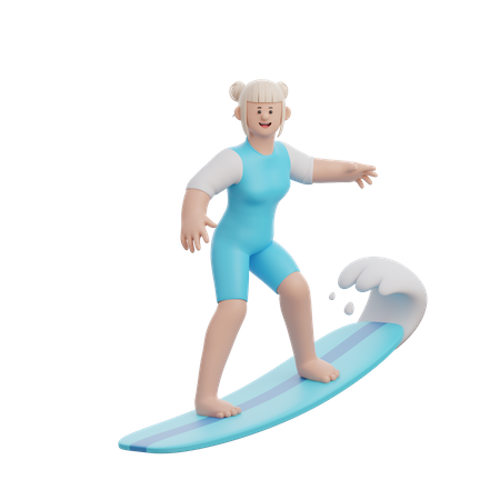 Mujer haciendo surf  3D Illustration