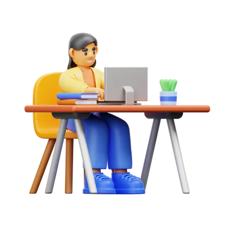 Mujer haciendo trabajo desde la oficina  3D Illustration
