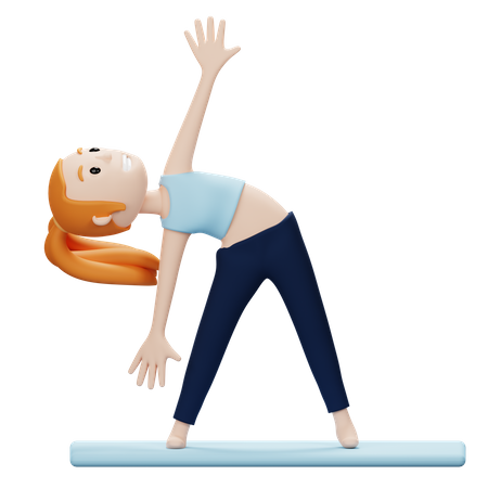 Mujer haciendo postura de yoga triangular  3D Illustration