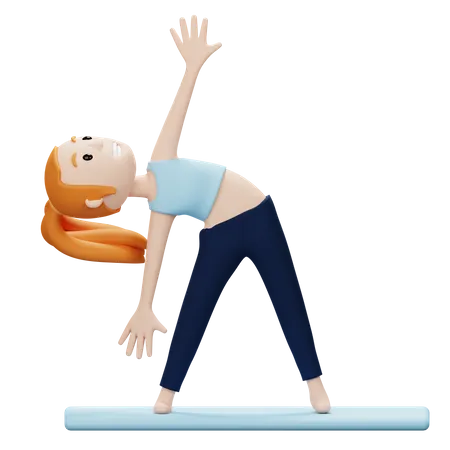 Mujer haciendo postura de yoga triangular  3D Illustration