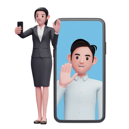 Mujer haciendo una videollamada con colegas  3D Illustration
