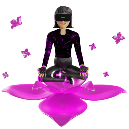 Mujer haciendo yoga en metaverso  3D Illustration