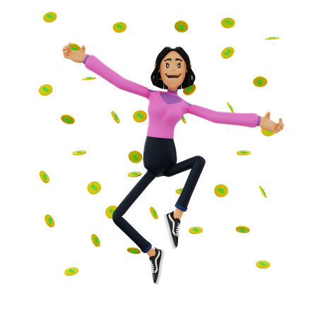 Mujer inversora exitosa saltando en el aire  3D Icon