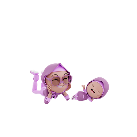 Mujer islámica acostada con su hijo  3D Icon