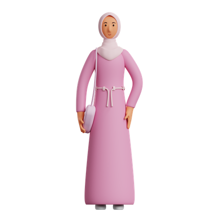 Mujer islámica sosteniendo bolso  3D Illustration