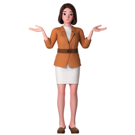 Mujer joven dando pose de encogimiento de hombros  3D Illustration