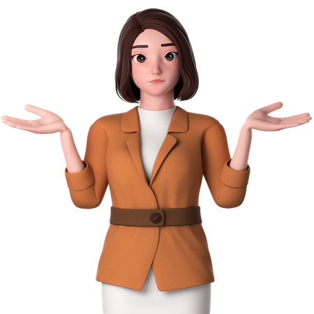 Mujer joven dando pose de encogimiento de hombros  3D Illustration