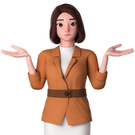 Mujer joven dando pose de encogimiento de hombros  3D Illustration