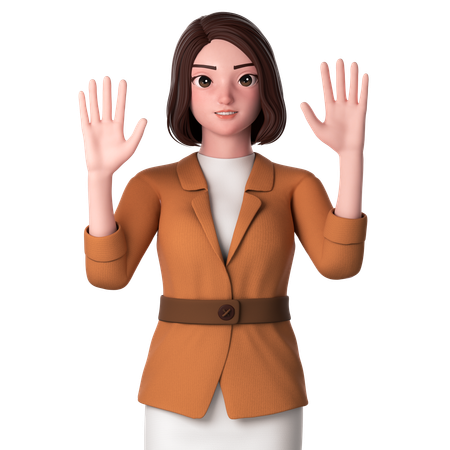 Mujer joven levantando ambas manos  3D Illustration