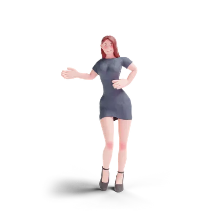 Mujer joven mostrando dirección  3D Illustration