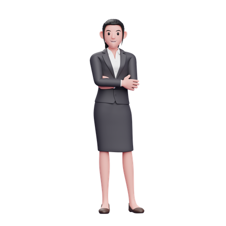 Mujer joven vistiendo traje de negocios de pie con los brazos cruzados  3D Illustration