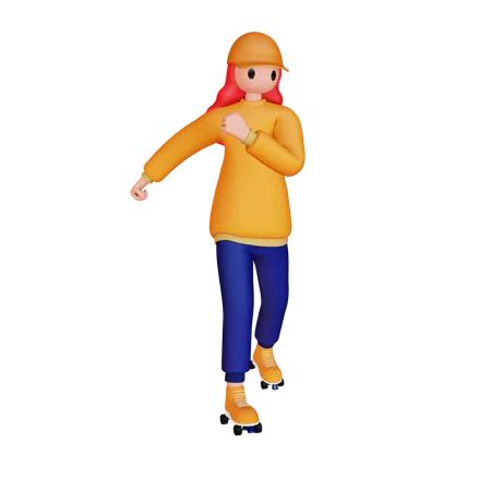 Mujer jugando patines  3D Illustration