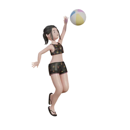 Mujer jugando voleibol en la playa  3D Illustration