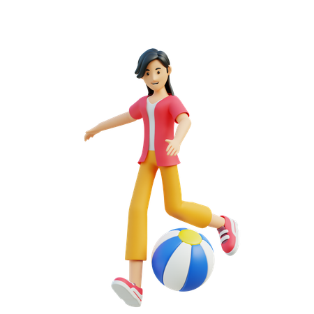 Mujer jugar pelota de playa  3D Illustration