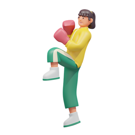 Mujer practicando kickboxing  3D Illustration