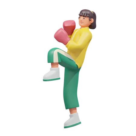 Mujer practicando kickboxing  3D Illustration