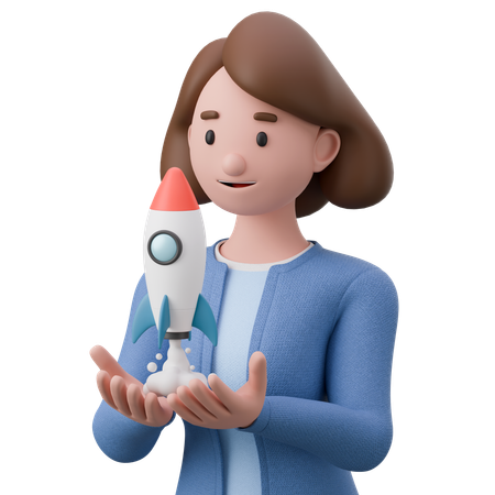 Mujer lanzando startup  3D Illustration