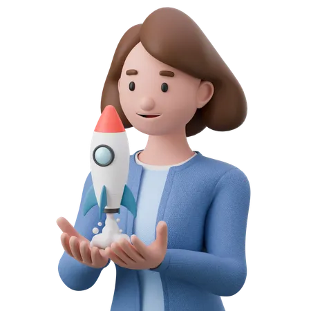 Mujer lanzando startup  3D Illustration