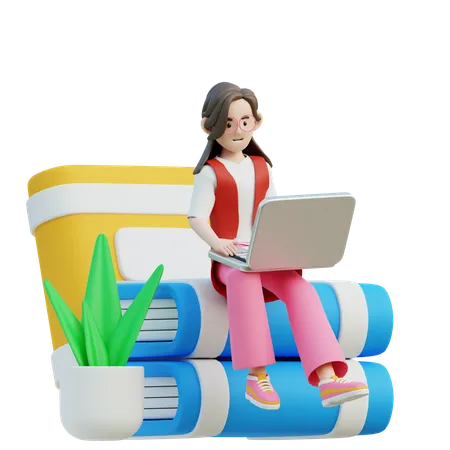 Mujer leer libro en línea  3D Illustration