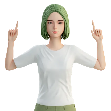 Mujer levantando el dedo de ambas manos  3D Illustration