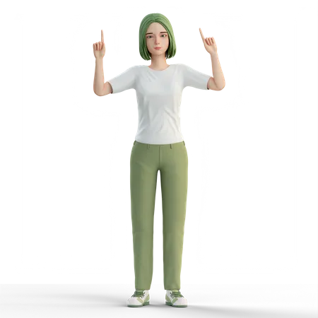 Mujer levantando el dedo de ambas manos  3D Illustration
