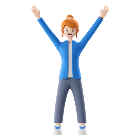 Mujer levantando ambas manos en el aire  3D Illustration