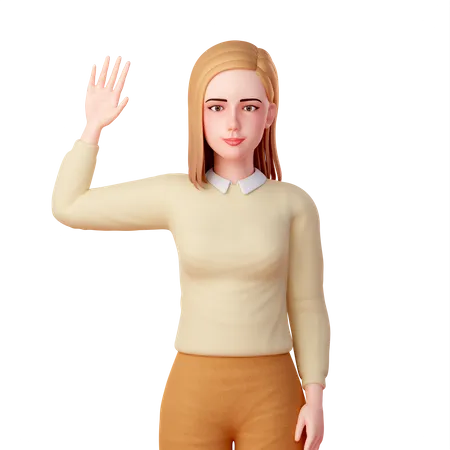 Mujer levantando la mano para responder a una pregunta  3D Illustration