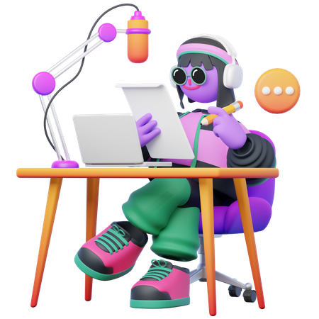 Mujer leyendo guión de podcast  3D Icon