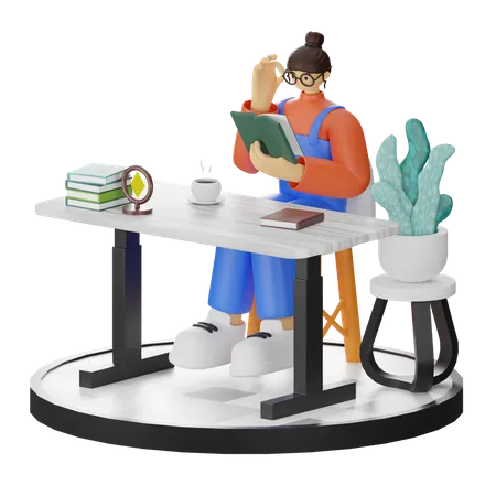 Mujer leyendo libro  3D Illustration