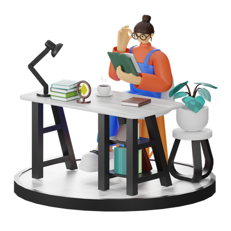 Mujer leyendo libro  3D Illustration