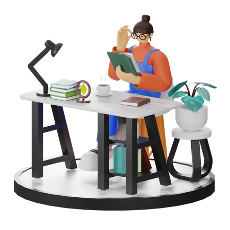 Mujer leyendo libro  3D Illustration