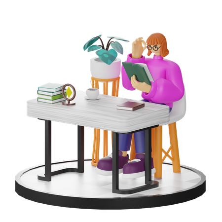 Mujer leyendo libro  3D Illustration