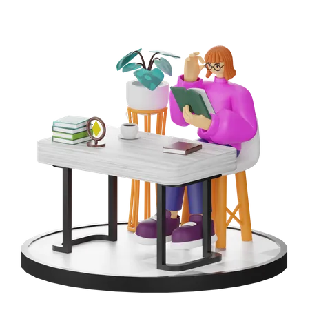 Mujer leyendo libro  3D Illustration