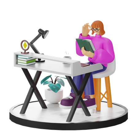 Mujer leyendo libro  3D Illustration